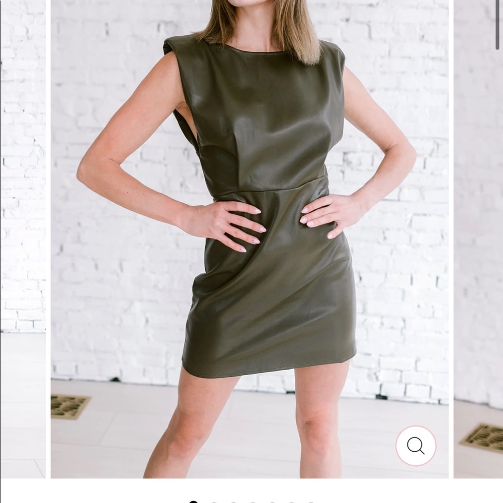 Green vegan leather short dress